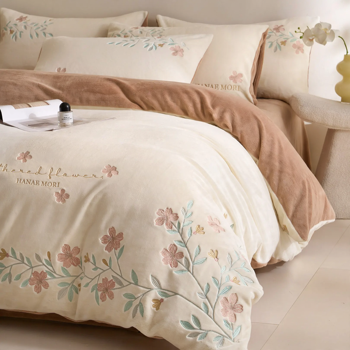 Milk fiber bedding set, 4-piece, floral pattern