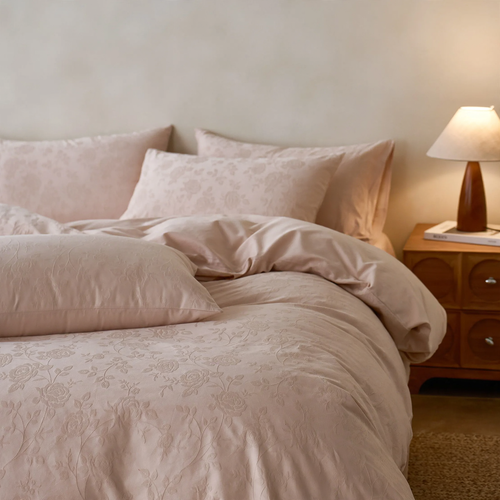 Cotton bedding set, 4-piece, jacquard damask