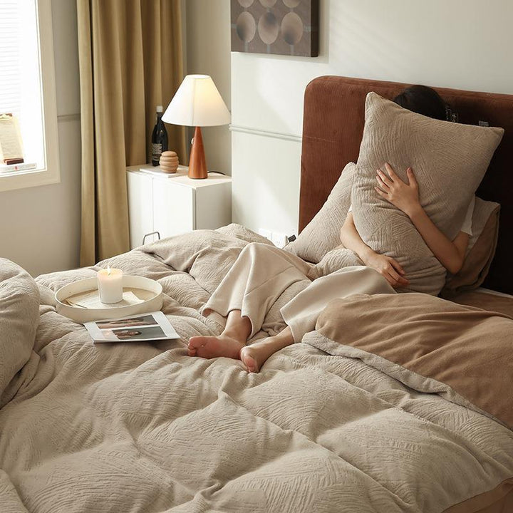 Milk fiber fleece bedding set, solid color