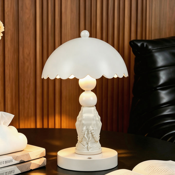 White Palm Hand Table Lamp with Relief Design