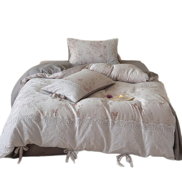 Cotton-linen bedding set, embroidered, vintage style