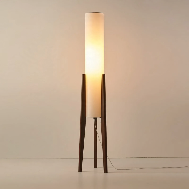 Vintage LED floor lamp with wooden frame