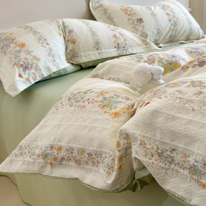 Cotton bedding set, floral pattern, 4-piece