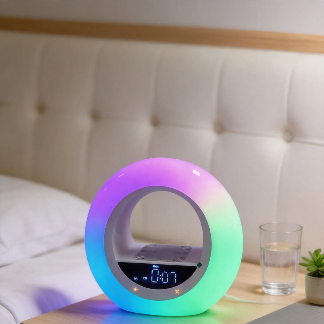LED day light alarm clock in planet shape with light simulation