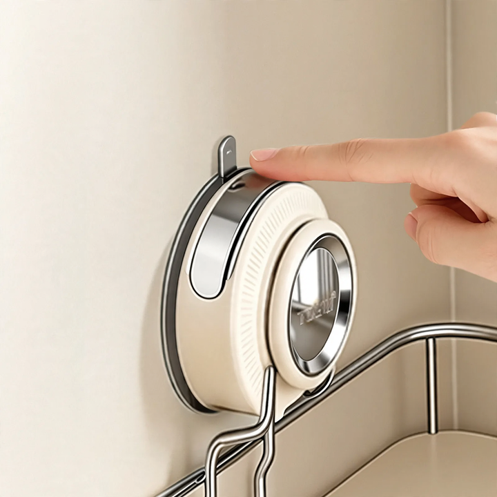 Stainless steel corner shelf with suction cup for bathroom
