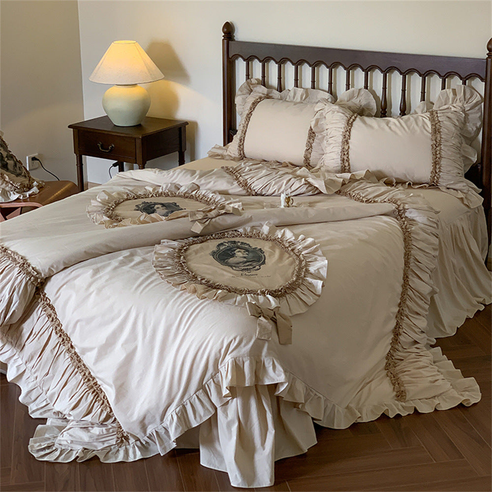 French Vintage Bedding Set, Cotton, with Ruffles