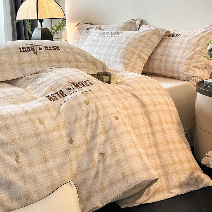 Cotton bedding set, 4-piece, geometric pattern