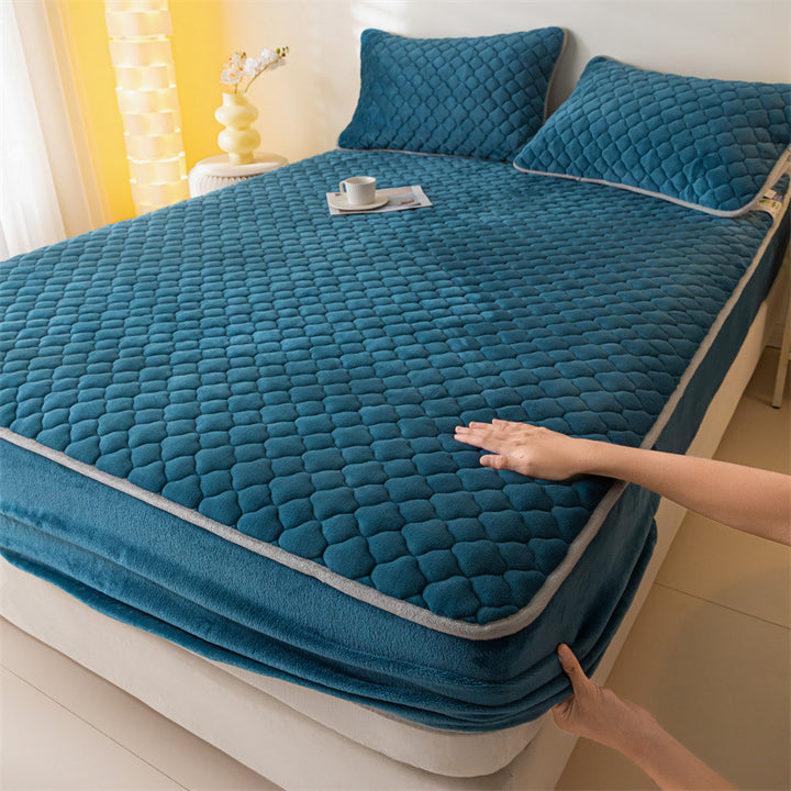 Milk fiber bed sheet with padding, solid color