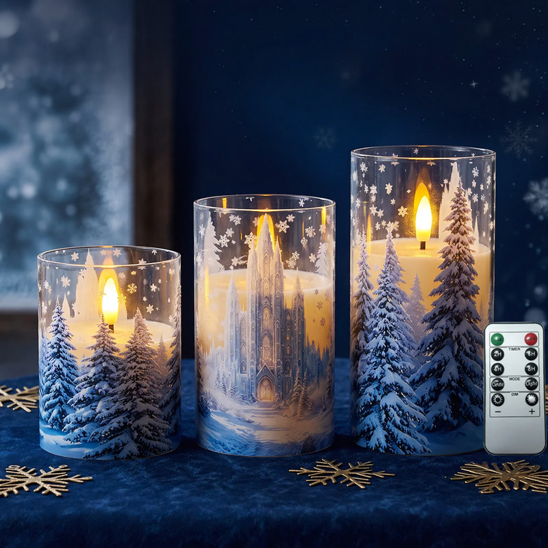 LED Electronic Candle with Snow Landscape Design