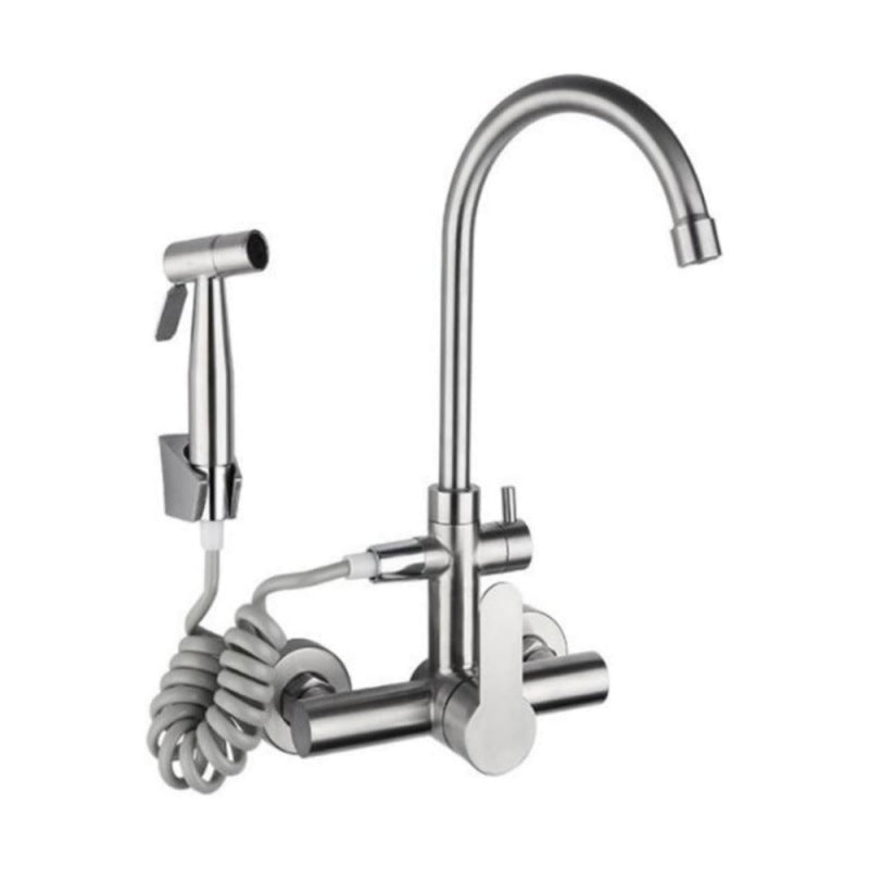 Wall-mounted mixing faucet with swivel outlet