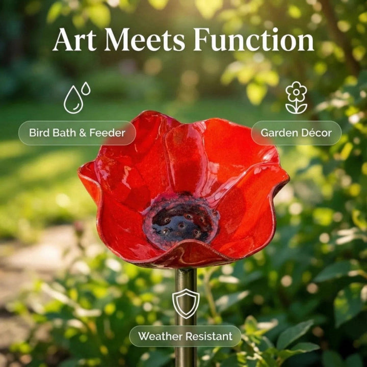 Flower-shaped metal feeding station for birds
