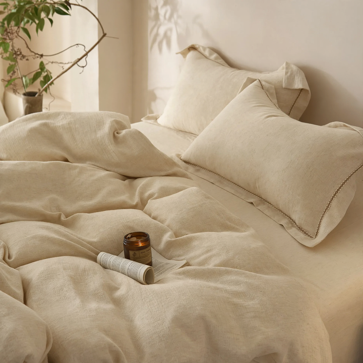 Cotton-linen bedding, 4-piece, floral pattern