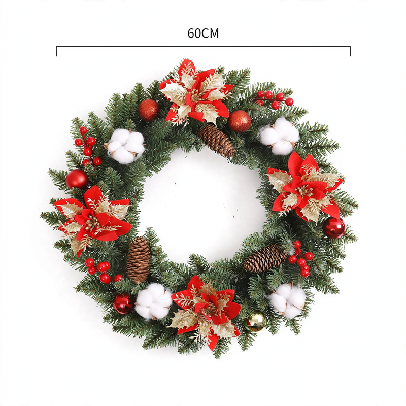 Christmas wreath with balls and flowers, various sizes