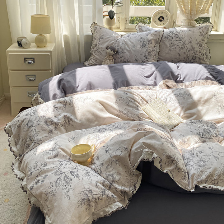 Cotton bedding set, brushed, floral design