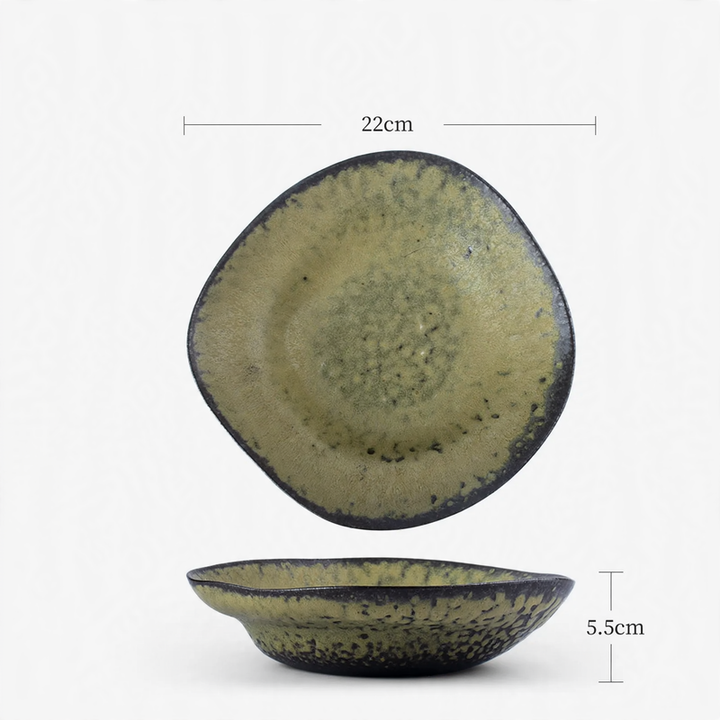 Ceramic bowl, stone green, irregular shape