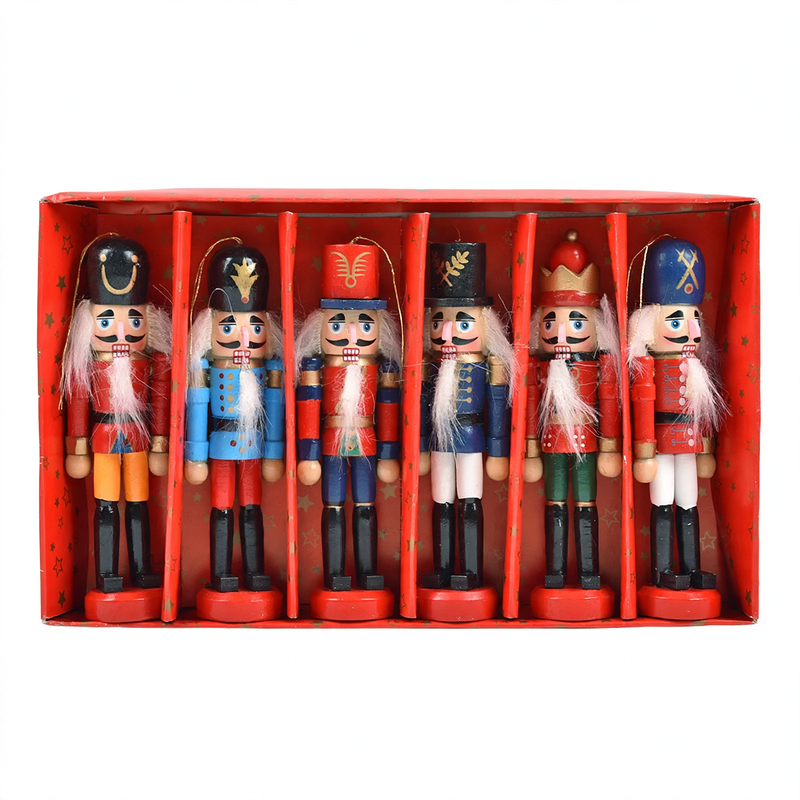 Nutcracker soldiers made of wood, set for Christmas decoration