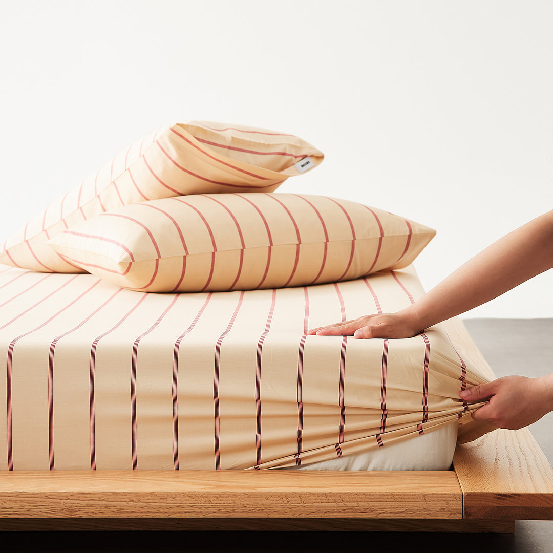 Cotton fitted sheet, 150×200 cm, striped pattern