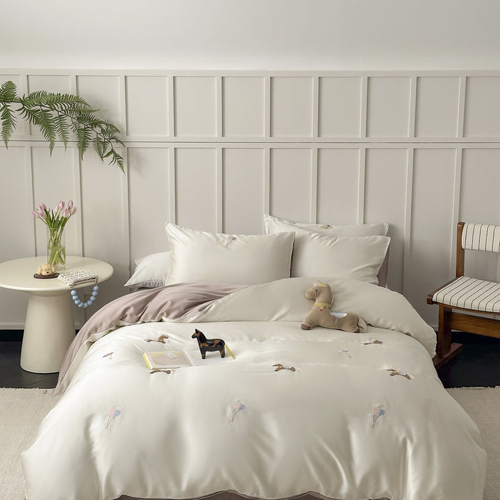 Tencel bedding set, silky soft, cartoon embroidery