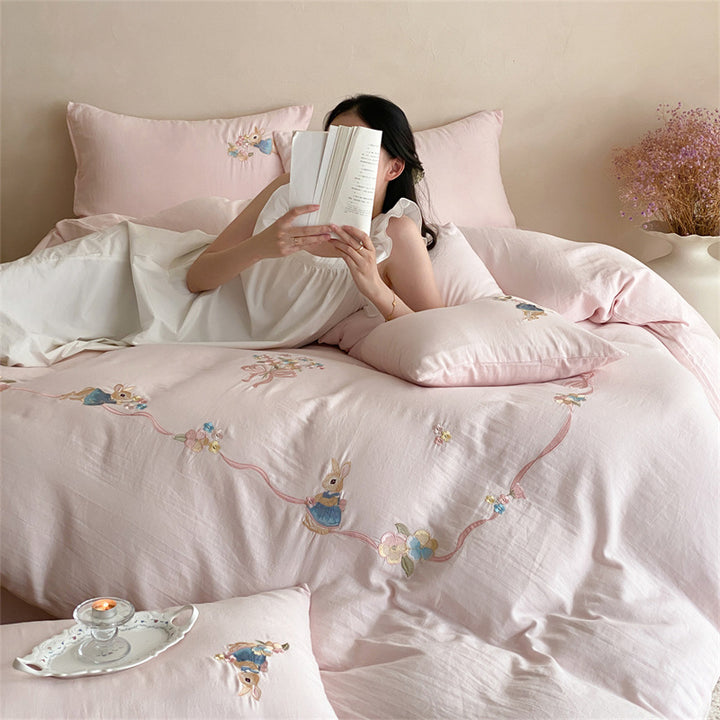 Cotton bedding set, 4-piece, double layer
