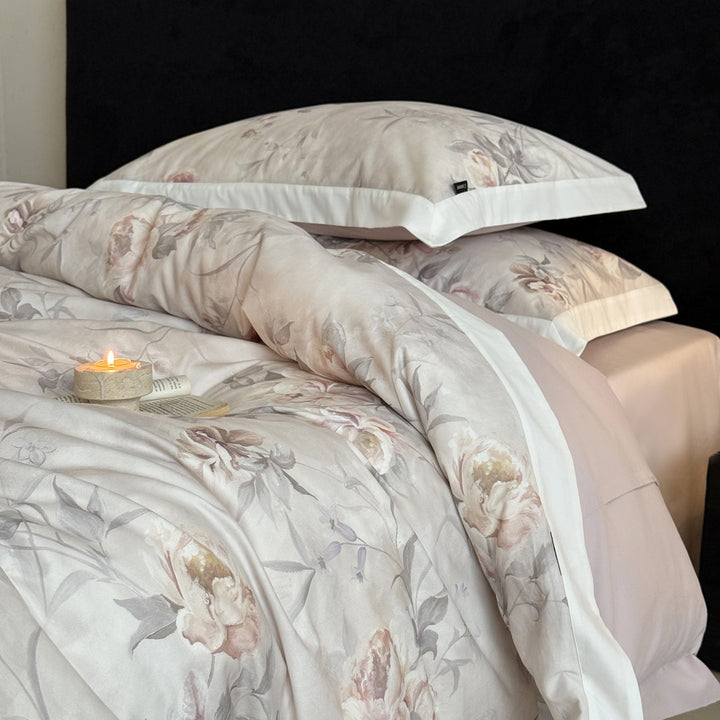 Cotton bedding set, 4-piece, floral design