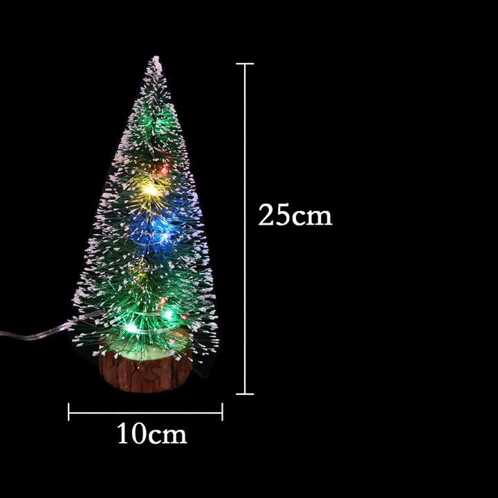 Miniature Christmas tree made of pine needles with lighting