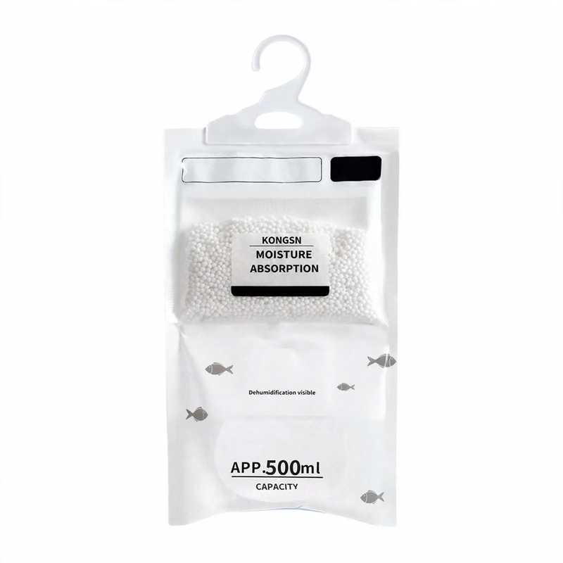 Hanging dehumidifying bag for wardrobes