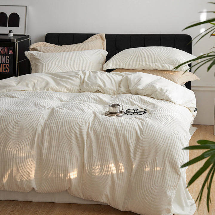 Warm milk fiber fleece bedding set, solid color