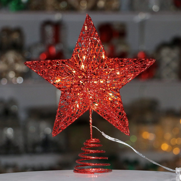 Illuminated Christmas tree topper star made of iron with glitter