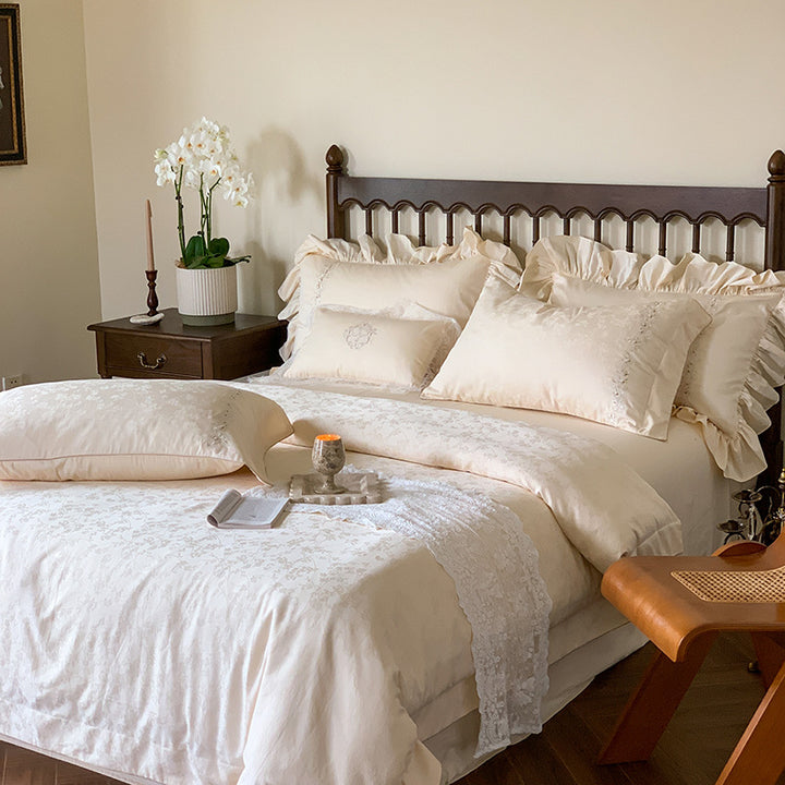 French Bedding Set, Long Staple Cotton, with Lace