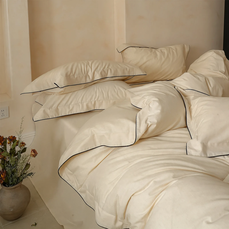 Cotton bedding set, 4-piece, solid colors