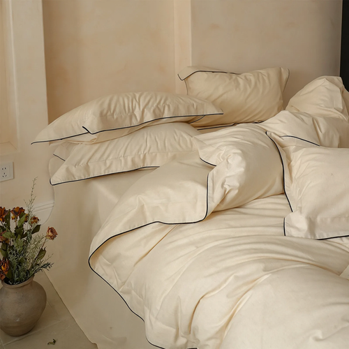 Cotton bedding set, 4-piece, solid colors