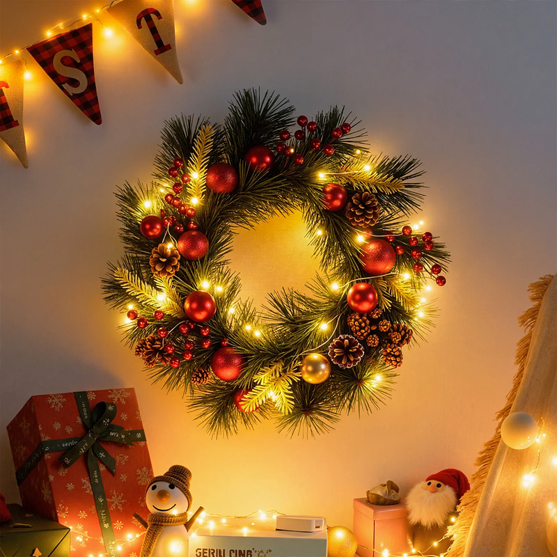 Decorative Christmas wreath with pine needles and pine branches