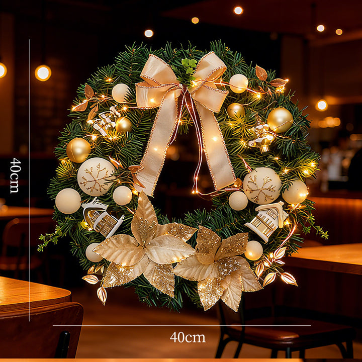Christmas wreath with balls and lighting