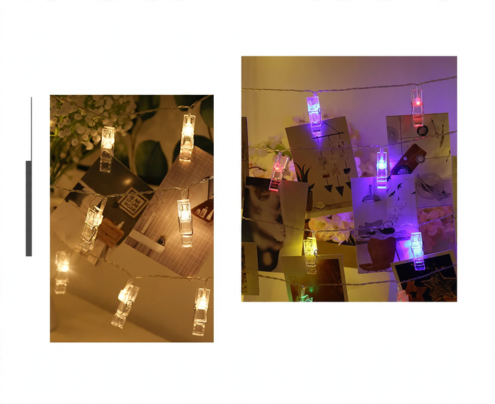 LED string lights with photo clips, battery-operated