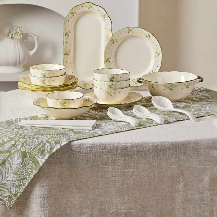 Porcelain Dinnerware Set with Gold Rim, Luxury Design