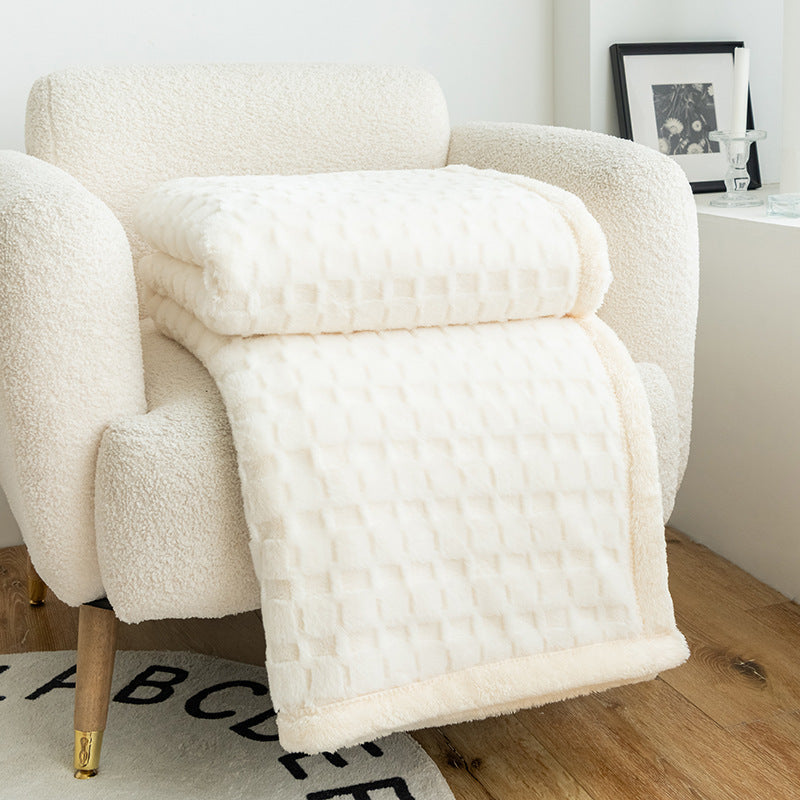 Soft coral fleece blanket, double-layered, for sofa and home