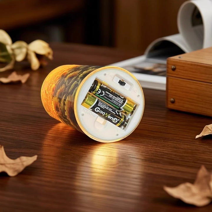 LED Candle Set with Sunflower Design, 3-piece