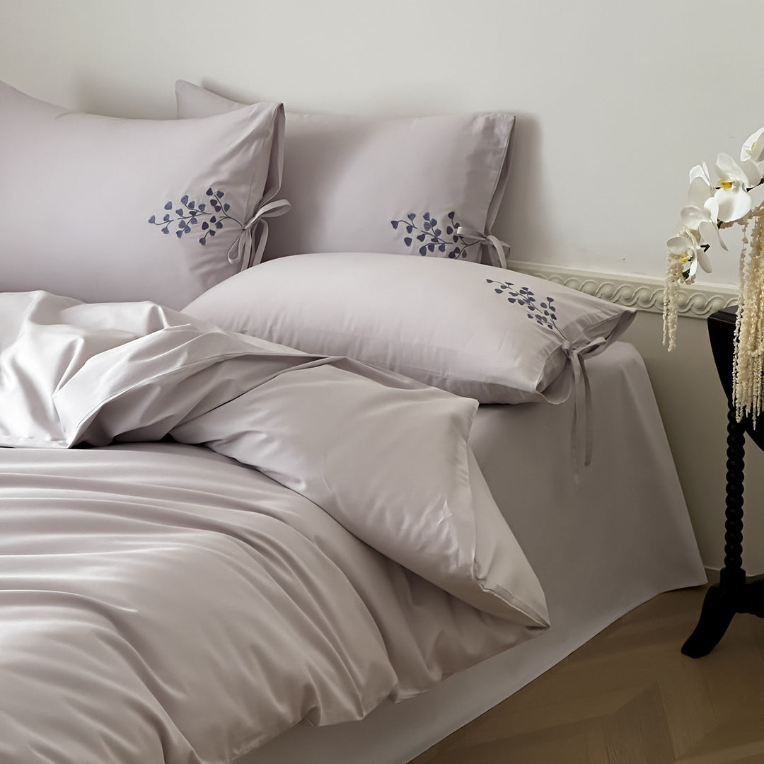 Cotton bedding set, 4-piece, floral embroidery