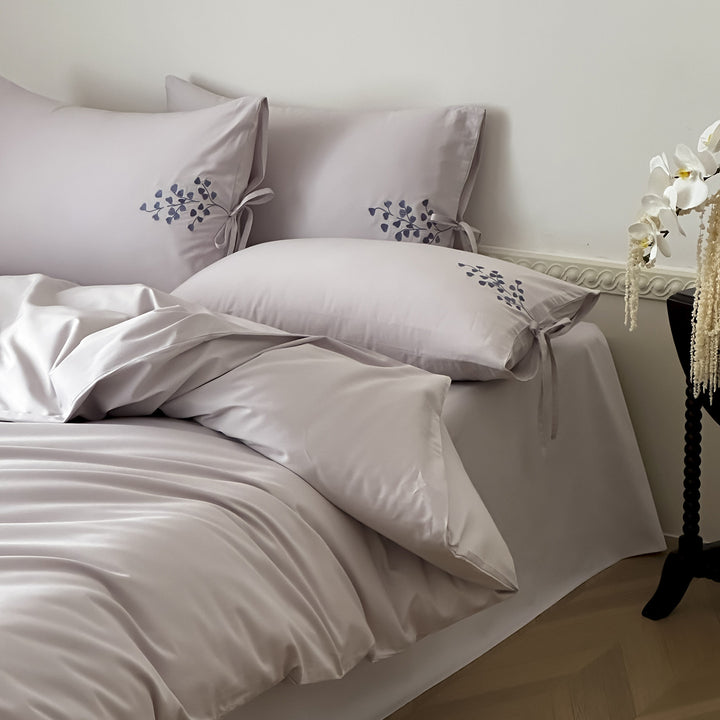 Cotton bedding set, 4-piece, floral embroidery