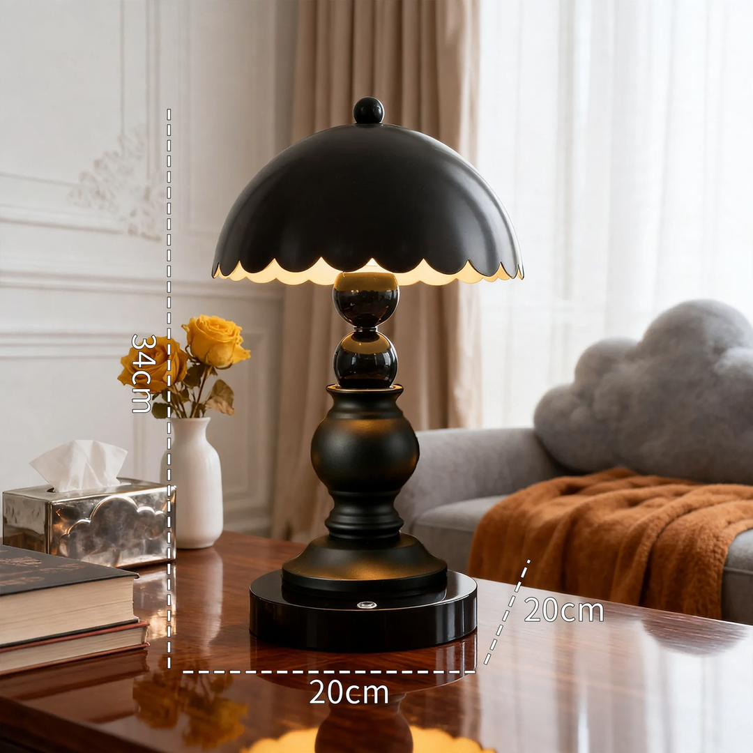Black table lamp with column design, touch control