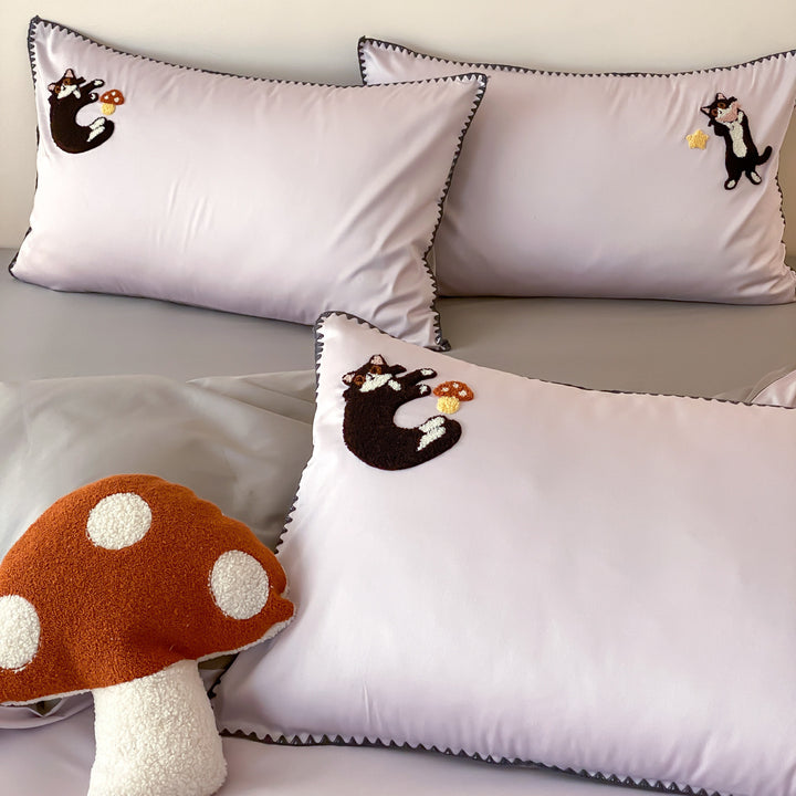 Cotton bedding set with towel embroidery, 4-piece