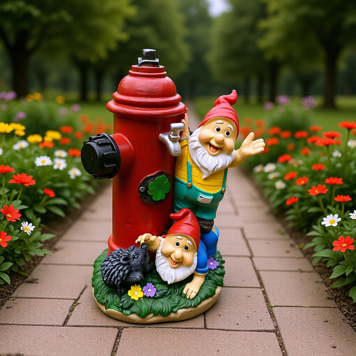 Gnome figure with red hat and hydrant motif