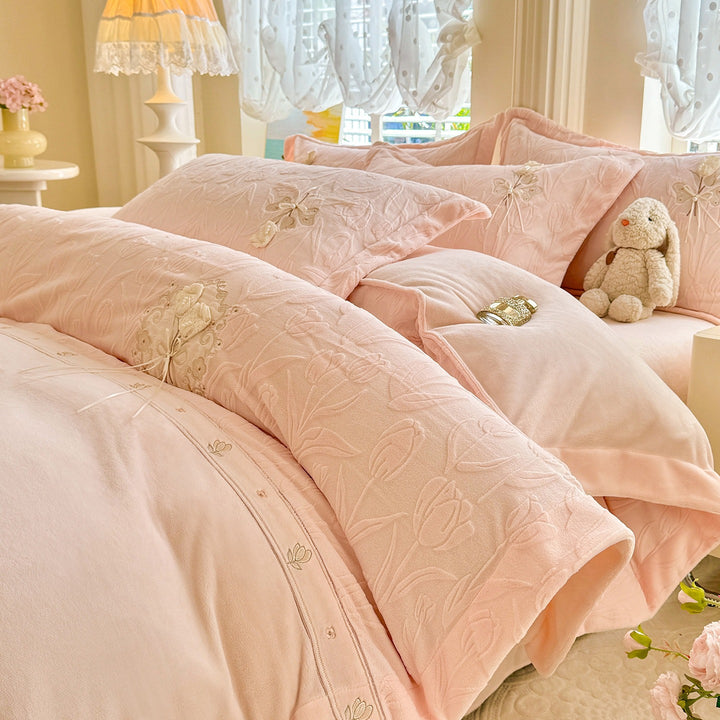 Milk fiber fleece bedding set, double-sided, 4-piece