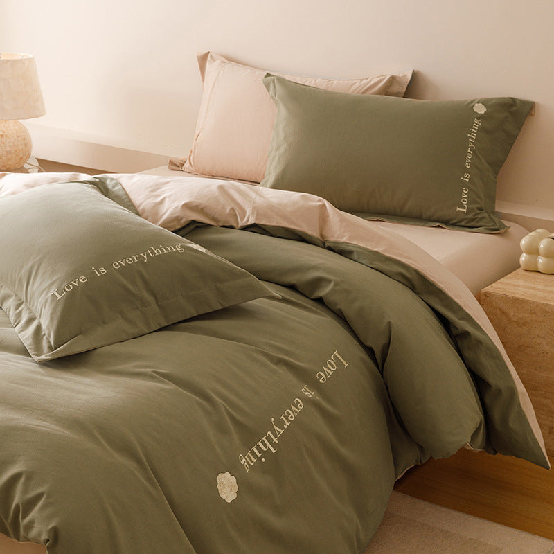 Cotton bed linen set, brushed, geometric pattern