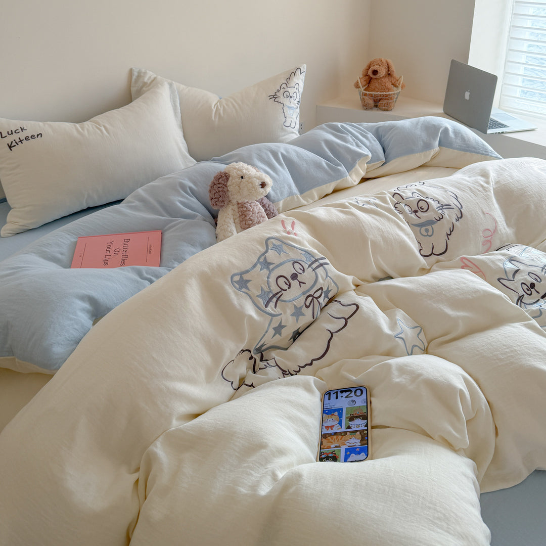 Cotton bedding set, 4-piece, cartoon pattern