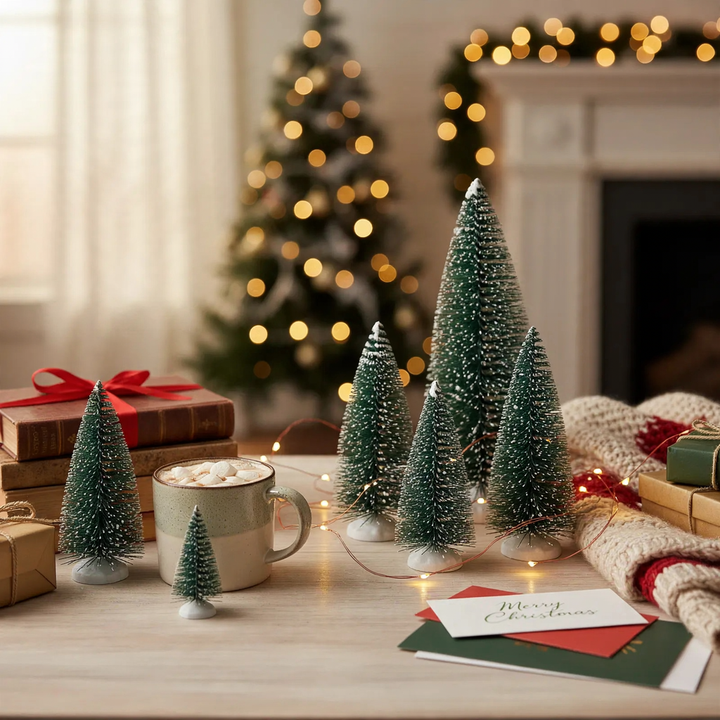 Mini Christmas Tree Set with Artificial Snow, 10-piece