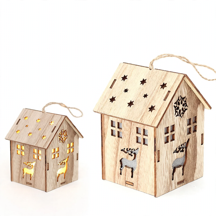 Illuminated wooden house with LED light