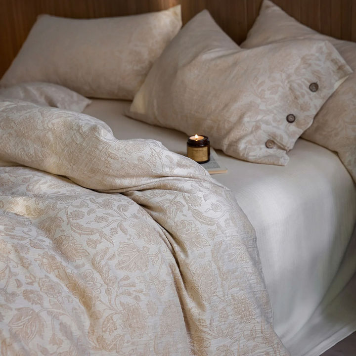 Cotton-linen bedding set, 4-piece, button closure