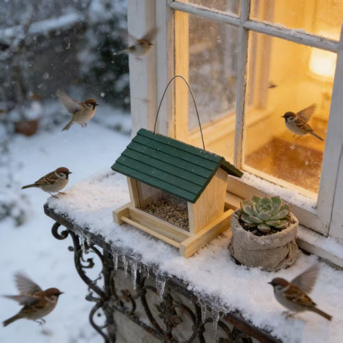 Decorative birdhouse made of pine wood