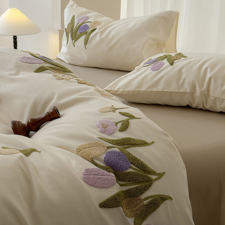 Cotton bed linen set, A-class, 100s, floral pattern